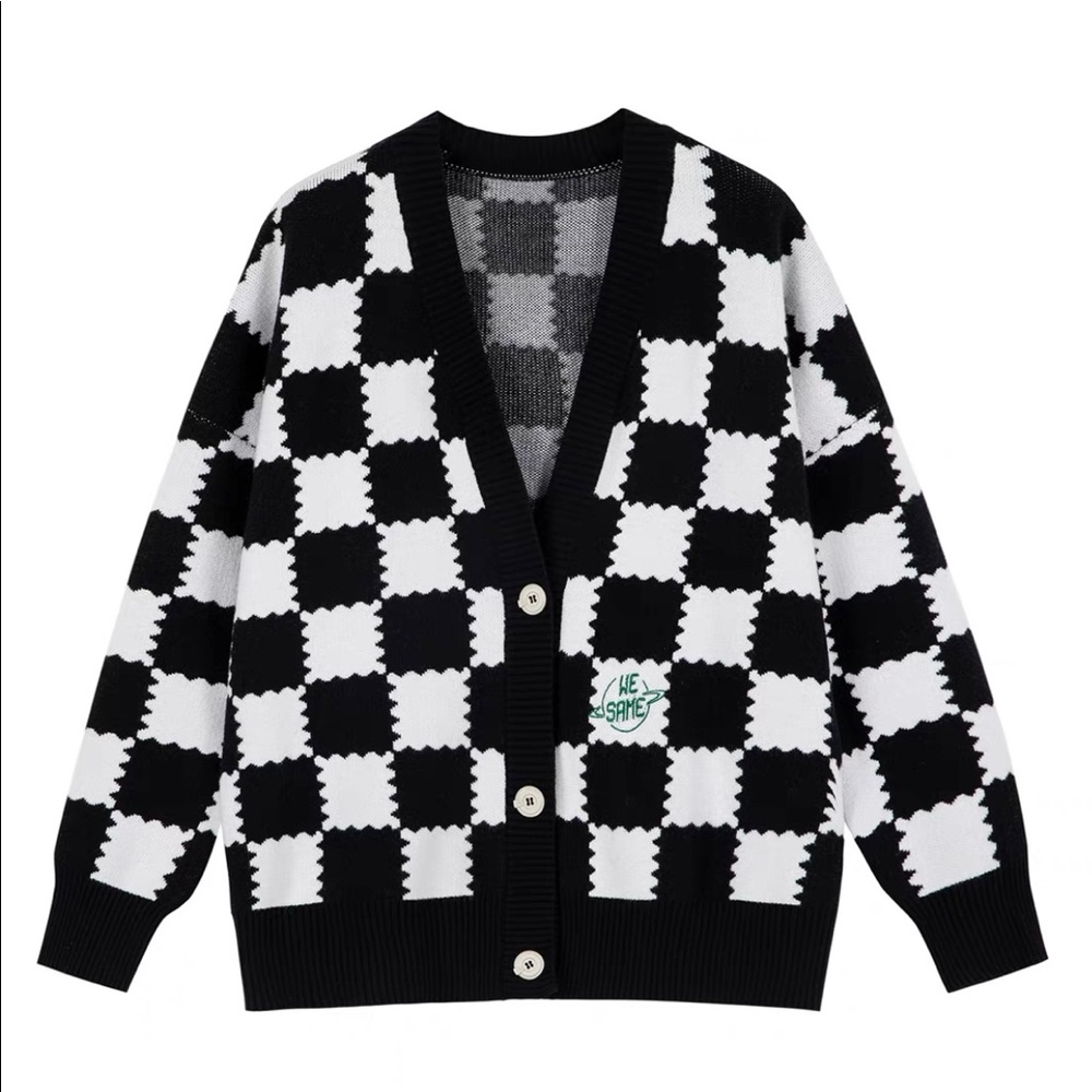 Black and white checked cardigan